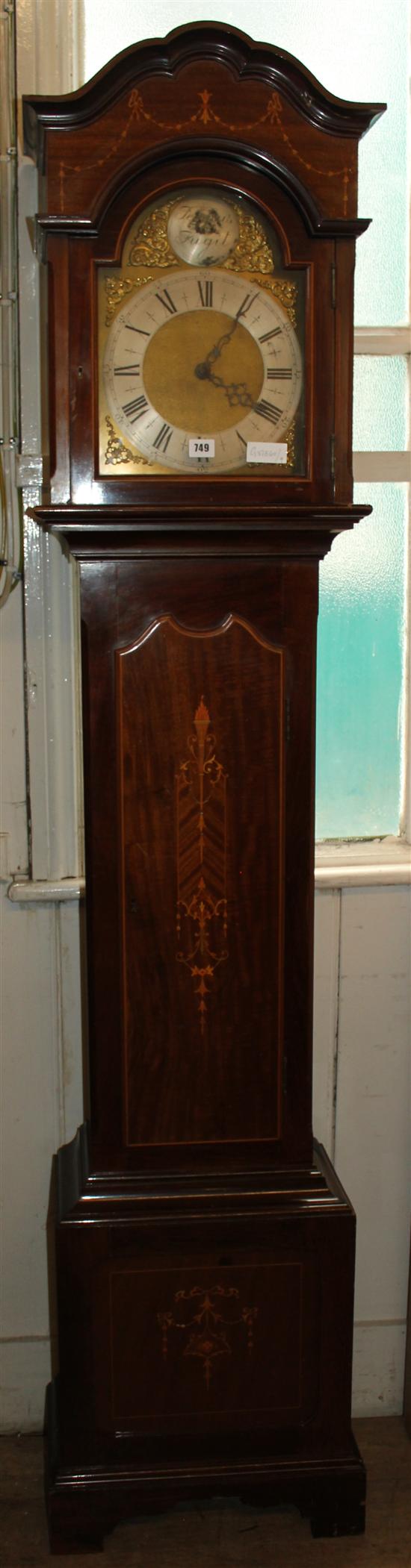 Inlaid mahogany 30 hour longcase clock(-)